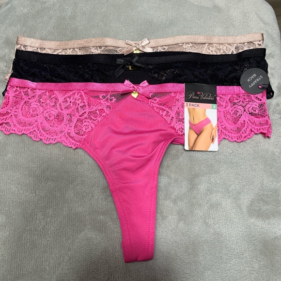 Pure Vision Lace Accent Panties Trio - Pink, Black, Nude - Picture 1 of 8